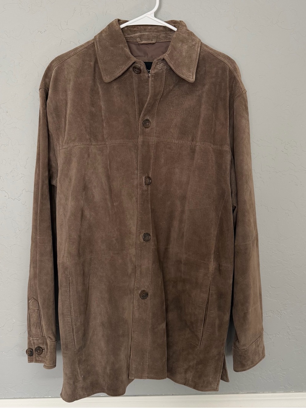 Vintage Y2K Pronto Uomo Taupe Brown Suede Leather Shirt Jacket Shacket Mens M